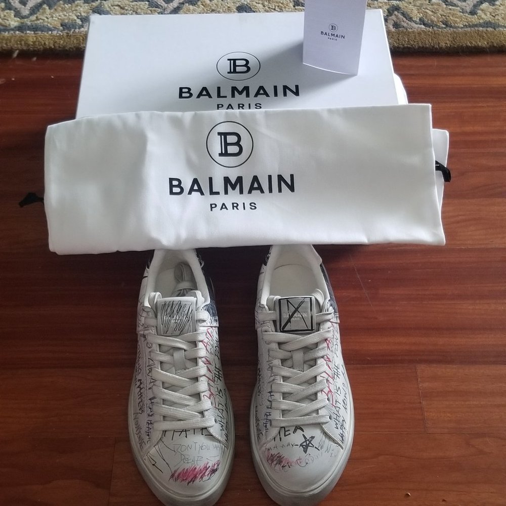 DESIGNER BALMAIN PARIS B COURT GRAFFITI WHITE TENNIS ATHLETIC SHOE SNEAKERS 7